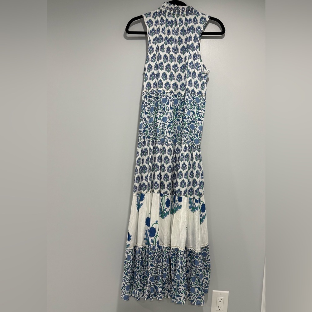 Chelsea & Theodore Womens White Blue Sleeveless Maxi Dress Size M Boho Floral - Picture 6 of 10